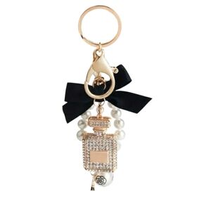 Elegant Crystal Perfume Bottle Key Chain, Alloy And Rhinestone Key/ Bag Charm